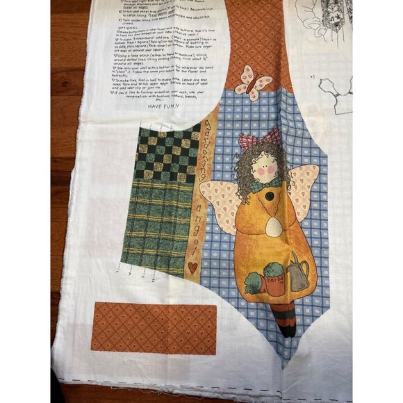 Gardening Angel Vest Sewing Fabric Craft Panel Whimsical Illustration & Detailed - Picture 4 of 16